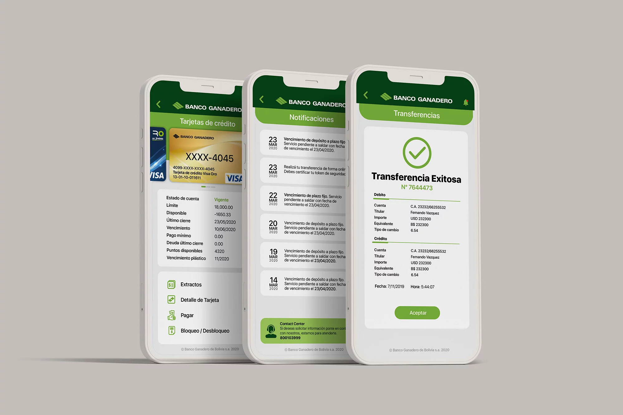 Ganamovil - Diseño app ux ui. Banco Ganadero de Bolivia. Diseño y maquetación nativa de app